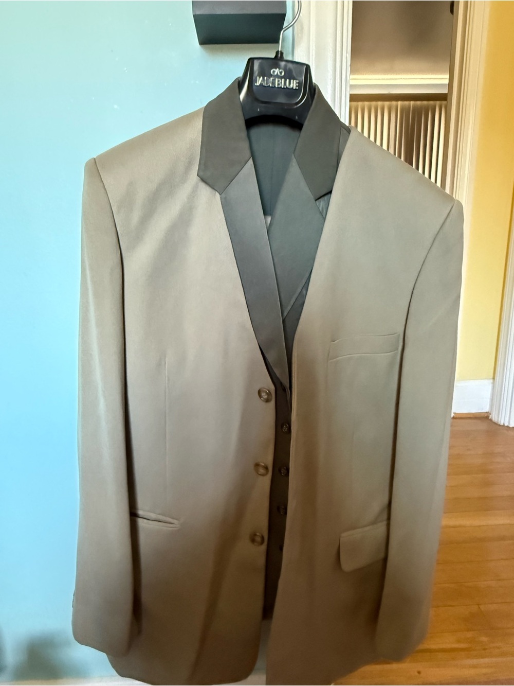 Men's Olive Green Tuxedo Jacket with Black Satin Lapel